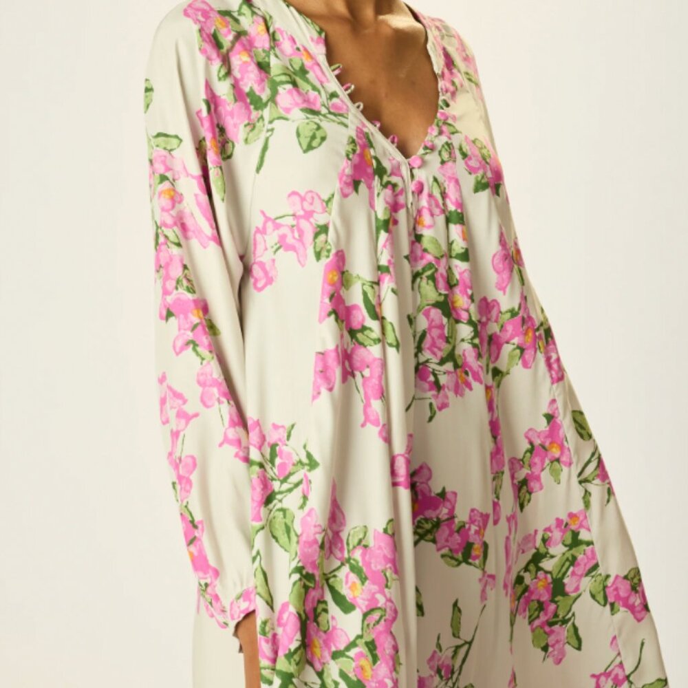 Natalie Martin Cream Midi Dress with Pink Floral Print
